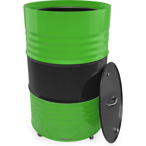 Fass-Tonne Mit Deckel , schwarz / grasgrün, Stahlblech, 90,00cm (Höhe), Bild 2