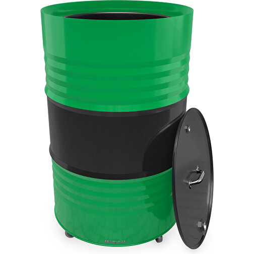 Fass-Tonne Mit Deckel , schwarz / grün, Stahlblech, 90,00cm (Höhe), Bild 2