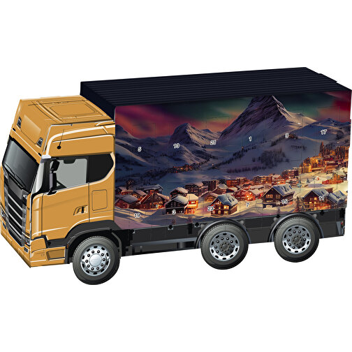 Adventskalender LKW Napolitain In Pergaminpapier , Vollkartonhülle, weiss, 7,00cm x 12,00cm x 22,50cm (Länge x Höhe x Breite), Bild 1