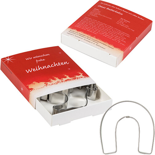Backförmchen Premium-Box - Xmas - Herz + Hufeisen , Papier, Edelstahl, 8,10cm x 1,50cm x 9,20cm (Länge x Höhe x Breite), Bild 4