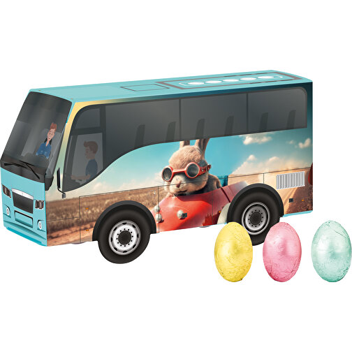 Autobús de regalo sobre de cartón lleno Pascua, Imagen 1
