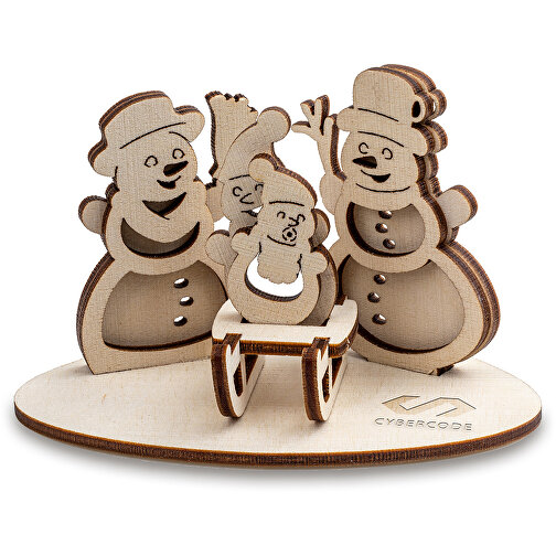 carte puzzle en bois 3D - Famille de bonhommes de neige avec gravure laser, Image 1