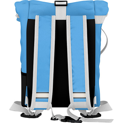 Rolltop Rucksack Comfort , hellblau / weiß, Sublimation-fabric 200g - Polyester (PU), 29,50cm x 13,00cm x 33,00cm (Länge x Höhe x Breite), Bild 2
