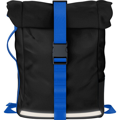 Rolltop Rucksack Comfort , schwarz / blau, Sublimation-fabric 200g - Polyester (PU), 29,50cm x 13,00cm x 33,00cm (Länge x Höhe x Breite), Bild 1