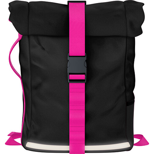 Rolltop Rucksack Comfort , schwarz / pink, Sublimation-fabric 200g - Polyester (PU), 29,50cm x 13,00cm x 33,00cm (Länge x Höhe x Breite), Bild 1