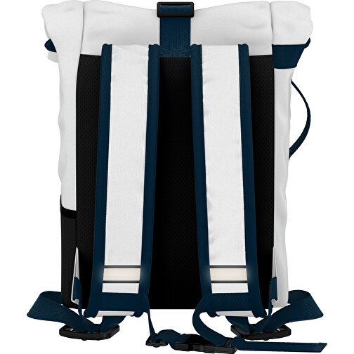 Rolltop Rucksack Comfort , weiß / navyblau, Sublimation-fabric 200g - Polyester (PU), 29,50cm x 13,00cm x 33,00cm (Länge x Höhe x Breite), Bild 2