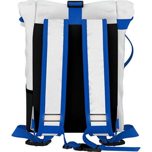 Rolltop Rucksack Comfort , weiss / blau, Sublimation-fabric 200g - Polyester (PU), 29,50cm x 13,00cm x 33,00cm (Länge x Höhe x Breite), Bild 2
