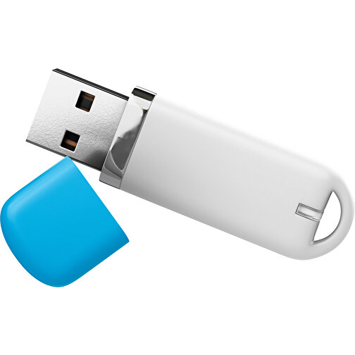 USB-Stick StylishDrive 2.0 , weiß / himmelblau MB , 32 GB , Gummiplastik, Kunststoff MB , 6,20cm x 0,75cm x 2,00cm (Länge x Höhe x Breite), Bild 1