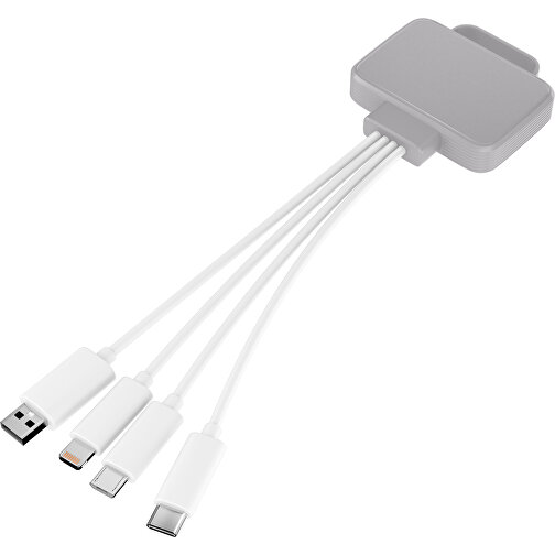 3-in-1 USB-Ladekabel MultiCharge , hellgrau / weiß, Kunststoff, 5,30cm x 1,20cm x 5,50cm (Länge x Höhe x Breite), Bild 1