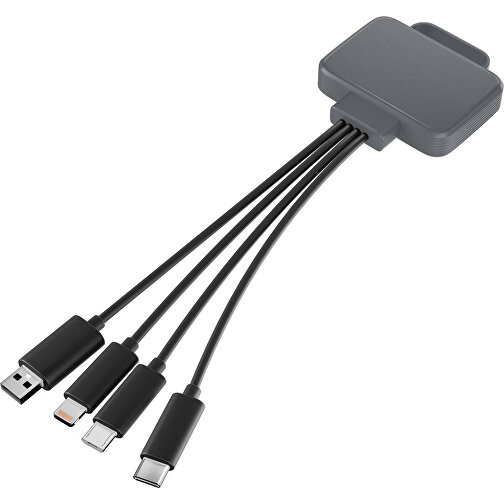 3-in-1 USB-Ladekabel MultiCharge , dunkelgrau / schwarz, Kunststoff, 5,30cm x 1,20cm x 5,50cm (Länge x Höhe x Breite), Bild 1