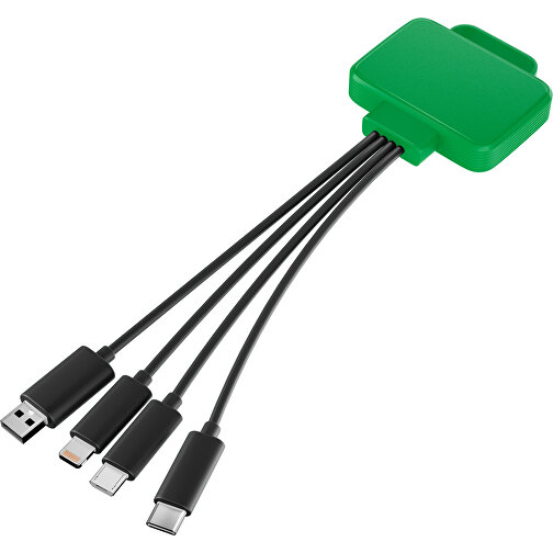 3-in-1 USB-Ladekabel MultiCharge , grün / schwarz, Kunststoff, 5,30cm x 1,20cm x 5,50cm (Länge x Höhe x Breite), Bild 1