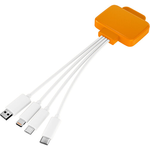 3-in-1 USB-Ladekabel MultiCharge , gelborange / weiß, Kunststoff, 5,30cm x 1,20cm x 5,50cm (Länge x Höhe x Breite), Bild 1