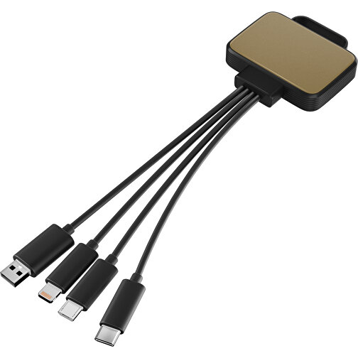 3-in-1 USB-Ladekabel MultiCharge , gold / schwarz, Kunststoff, 5,30cm x 1,20cm x 5,50cm (Länge x Höhe x Breite), Bild 1