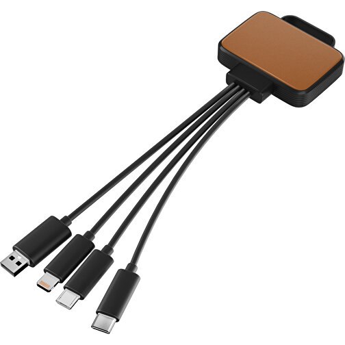 3-in-1 USB-Ladekabel MultiCharge , braun / schwarz, Kunststoff, 5,30cm x 1,20cm x 5,50cm (Länge x Höhe x Breite), Bild 1