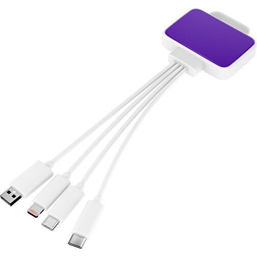 3-in-1 USB-Ladekabel MultiCharge , violet / weiß, Kunststoff, 5,30cm x 1,20cm x 5,50cm (Länge x Höhe x Breite), Bild 1