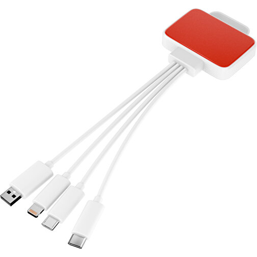 3-in-1 USB-Ladekabel MultiCharge , rot / weiß, Kunststoff, 5,30cm x 1,20cm x 5,50cm (Länge x Höhe x Breite), Bild 1