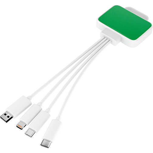 3-in-1 USB-Ladekabel MultiCharge , grün / weiß, Kunststoff, 5,30cm x 1,20cm x 5,50cm (Länge x Höhe x Breite), Bild 1