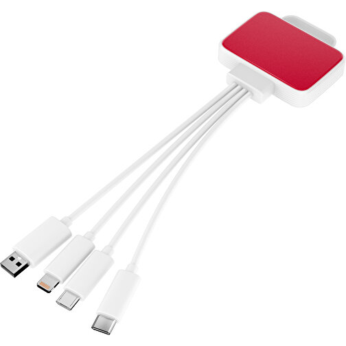 3-in-1 USB-Ladekabel MultiCharge , dunkelrot / weiß, Kunststoff, 5,30cm x 1,20cm x 5,50cm (Länge x Höhe x Breite), Bild 1