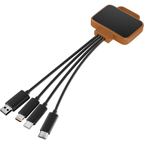 3-in-1 USB-Ladekabel MultiCharge , schwarz / braun, Kunststoff, 5,30cm x 1,20cm x 5,50cm (Länge x Höhe x Breite), Bild 1