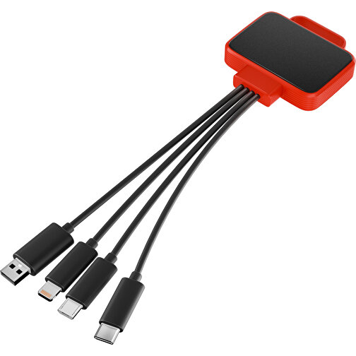 3-in-1 USB-Ladekabel MultiCharge , schwarz / rot, Kunststoff, 5,30cm x 1,20cm x 5,50cm (Länge x Höhe x Breite), Bild 1