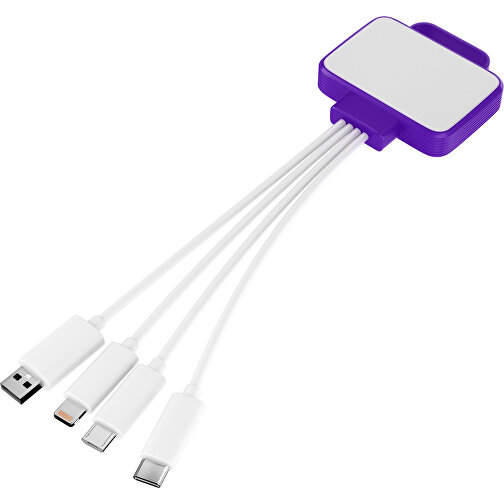 3-in-1 USB-Ladekabel MultiCharge , weiß / violet, Kunststoff, 5,30cm x 1,20cm x 5,50cm (Länge x Höhe x Breite), Bild 1