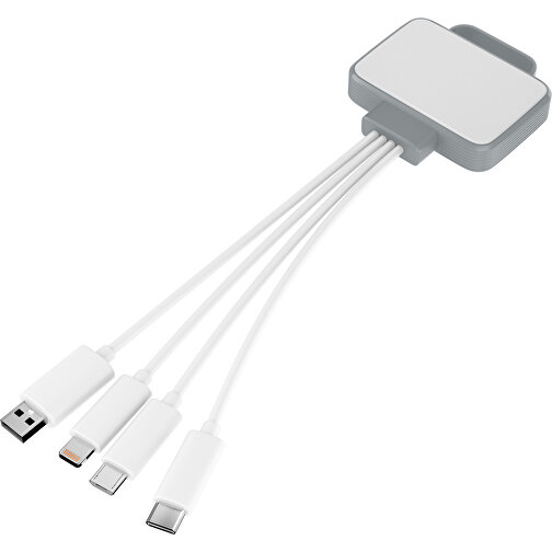 3-in-1 USB-Ladekabel MultiCharge , weiß / silber, Kunststoff, 5,30cm x 1,20cm x 5,50cm (Länge x Höhe x Breite), Bild 1