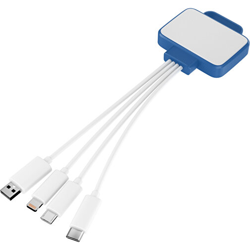 3-in-1 USB-Ladekabel MultiCharge , weiß / dunkelblau, Kunststoff, 5,30cm x 1,20cm x 5,50cm (Länge x Höhe x Breite), Bild 1