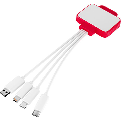 3-in-1 USB-Ladekabel MultiCharge , weiß / ampelrot, Kunststoff, 5,30cm x 1,20cm x 5,50cm (Länge x Höhe x Breite), Bild 1