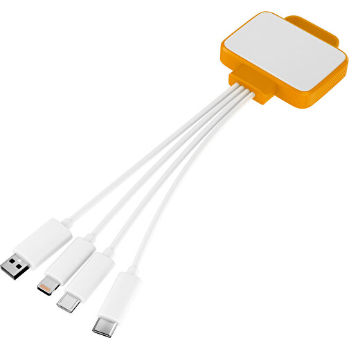 3-in-1 USB-Ladekabel MultiCharge , weiß / kürbisorange, Kunststoff, 5,30cm x 1,20cm x 5,50cm (Länge x Höhe x Breite), Bild 1