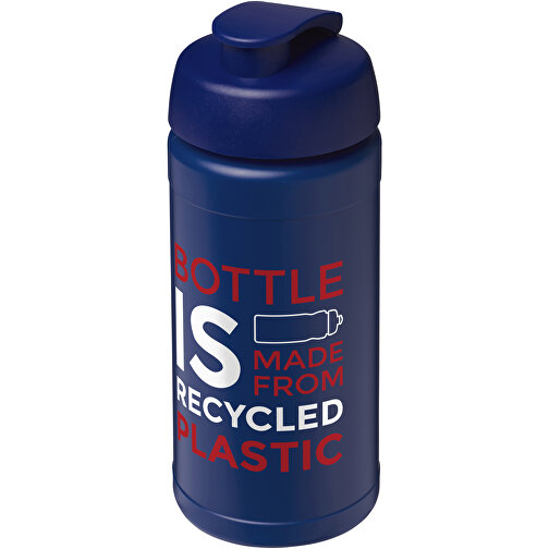 Baseline 500 Ml Recycelte Sportflasche Mit Klappdeckel , blau, 85% Recycelter HDPE Kunststoff, 15% PP Kunststoff, 18,50cm (Höhe), Bild 2