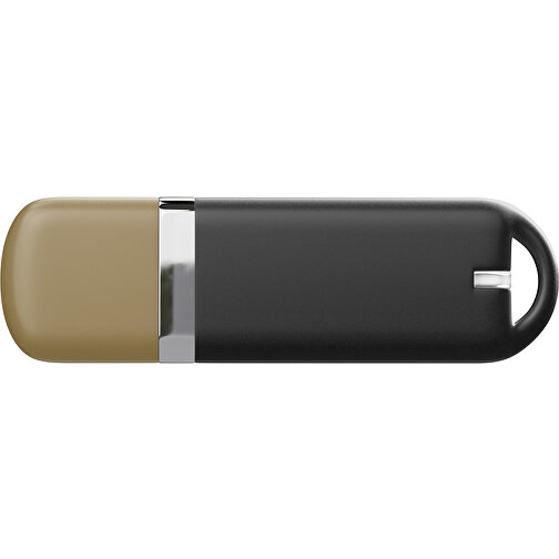 USB-Stick StylishDrive 2.0 , schwarz / gold MB , 16 GB , Gummiplastik, Kunststoff MB , 6,20cm x 0,75cm x 2,00cm (Länge x Höhe x Breite), Bild 2