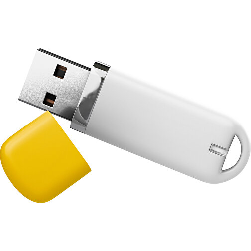 USB-Stick StylishDrive 2.0 , weiß / sonnengelb MB , 16 GB , Gummiplastik, Kunststoff MB , 6,20cm x 0,75cm x 2,00cm (Länge x Höhe x Breite), Bild 1