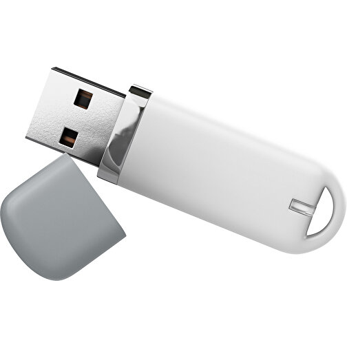 USB-Stick StylishDrive 2.0 , weiß / silber MB , 8 GB , Gummiplastik, Kunststoff MB , 6,20cm x 0,75cm x 2,00cm (Länge x Höhe x Breite), Bild 1