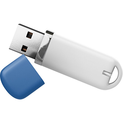 USB-Stick StylishDrive 2.0 , weiß / dunkelblau MB , 8 GB , Gummiplastik, Kunststoff MB , 6,20cm x 0,75cm x 2,00cm (Länge x Höhe x Breite), Bild 1