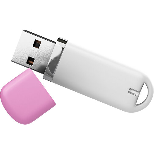 USB-Stick StylishDrive 2.0 , weiß / rosa MB , 8 GB , Gummiplastik, Kunststoff MB , 6,20cm x 0,75cm x 2,00cm (Länge x Höhe x Breite), Bild 1