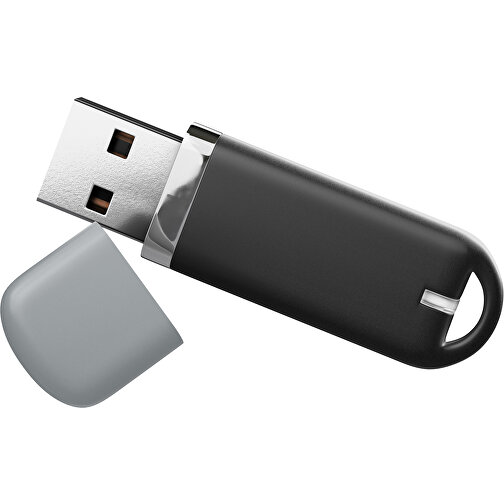 USB-Stick StylishDrive 2.0 , schwarz / silber MB , 4 GB , Gummiplastik, Kunststoff MB , 6,20cm x 0,75cm x 2,00cm (Länge x Höhe x Breite), Bild 1