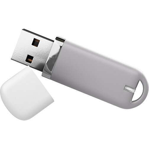 USB-Stick StylishDrive 2.0 , hellgrau / weiß MB , 2 GB , Gummiplastik, Kunststoff MB , 6,20cm x 0,75cm x 2,00cm (Länge x Höhe x Breite), Bild 1