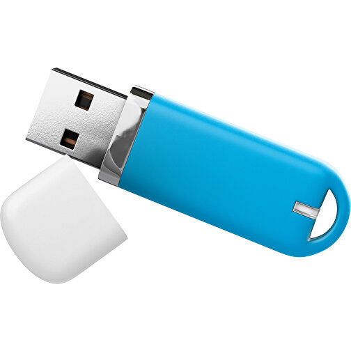 USB-Stick StylishDrive 2.0 , himmelblau / weiß MB , 2 GB , Gummiplastik, Kunststoff MB , 6,20cm x 0,75cm x 2,00cm (Länge x Höhe x Breite), Bild 1