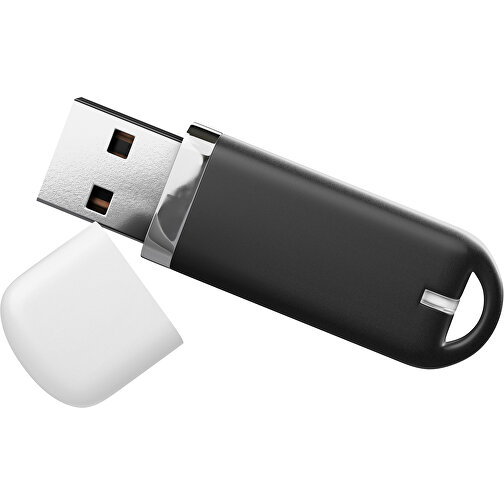 USB-Stick StylishDrive 2.0 , schwarz / weiß MB , 2 GB , Gummiplastik, Kunststoff MB , 6,20cm x 0,75cm x 2,00cm (Länge x Höhe x Breite), Bild 1