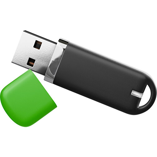 USB-Stick StylishDrive 2.0 , schwarz / grasgrün MB , 2 GB , Gummiplastik, Kunststoff MB , 6,20cm x 0,75cm x 2,00cm (Länge x Höhe x Breite), Bild 1