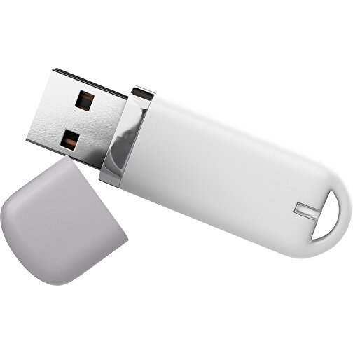 USB-Stick StylishDrive 2.0 , weiß / hellgrau MB , 2 GB , Gummiplastik, Kunststoff MB , 6,20cm x 0,75cm x 2,00cm (Länge x Höhe x Breite), Bild 1