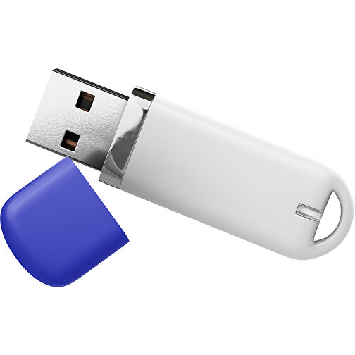 USB-Stick StylishDrive 2.0 , weiß / blau MB , 2 GB , Gummiplastik, Kunststoff MB , 6,20cm x 0,75cm x 2,00cm (Länge x Höhe x Breite), Bild 1