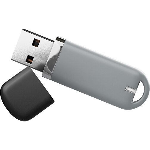 USB-Stick StylishDrive 2.0 , silber /schwarz MB , 1 GB , Gummiplastik, Kunststoff MB , 6,20cm x 0,75cm x 2,00cm (Länge x Höhe x Breite), Bild 1