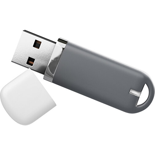 USB-Stick StylishDrive 2.0 , dunkelgrau / weiß MB , 1 GB , Gummiplastik, Kunststoff MB , 6,20cm x 0,75cm x 2,00cm (Länge x Höhe x Breite), Bild 1