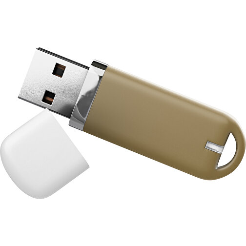 USB-Stick StylishDrive 2.0 , gold / weiß MB , 1 GB , Gummiplastik, Kunststoff MB , 6,20cm x 0,75cm x 2,00cm (Länge x Höhe x Breite), Bild 1