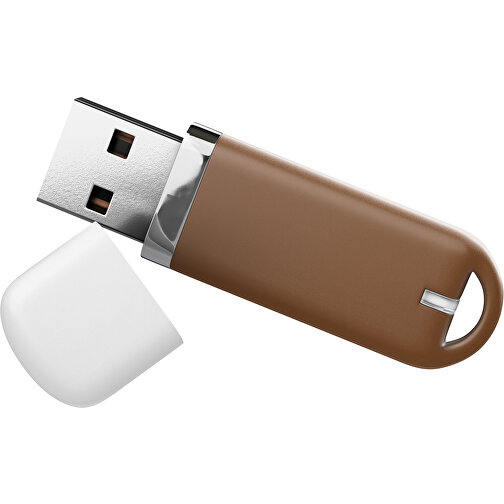USB-Stick StylishDrive 2.0 , dunkelbraun / weiß MB , 1 GB , Gummiplastik, Kunststoff MB , 6,20cm x 0,75cm x 2,00cm (Länge x Höhe x Breite), Bild 1