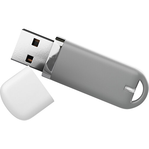 USB-Stick StylishDrive 2.0 , grau / weiß MB , 1 GB , Gummiplastik, Kunststoff MB , 6,20cm x 0,75cm x 2,00cm (Länge x Höhe x Breite), Bild 1