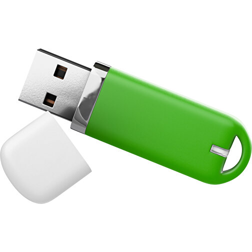 USB-Stick StylishDrive 2.0 , grasgrün / weiß MB , 1 GB , Gummiplastik, Kunststoff MB , 6,20cm x 0,75cm x 2,00cm (Länge x Höhe x Breite), Bild 1