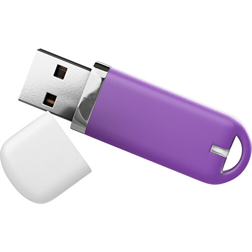 USB-Stick StylishDrive 2.0 , lavendellila / weiß MB , 1 GB , Gummiplastik, Kunststoff MB , 6,20cm x 0,75cm x 2,00cm (Länge x Höhe x Breite), Bild 1