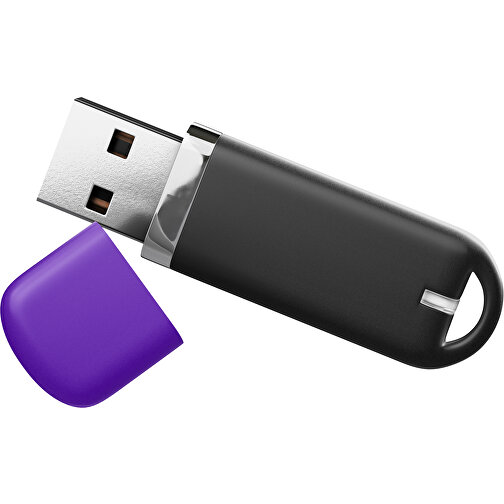 USB-Stick StylishDrive 2.0 , schwarz / violet MB , 1 GB , Gummiplastik, Kunststoff MB , 6,20cm x 0,75cm x 2,00cm (Länge x Höhe x Breite), Bild 1